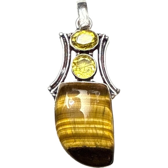 Tigers Eye &  925 Sterling Silver Pendant - Picture 1 of 4